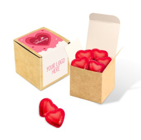 Picture of Eco Kraft Cube - Red Foiled Hearts