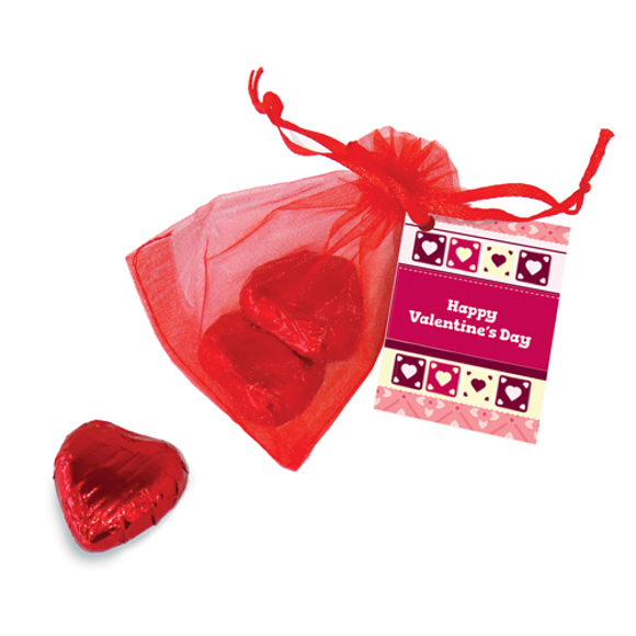 Picture of ORGANZA BAG OF MINI  CHOCOLATE HEARTS