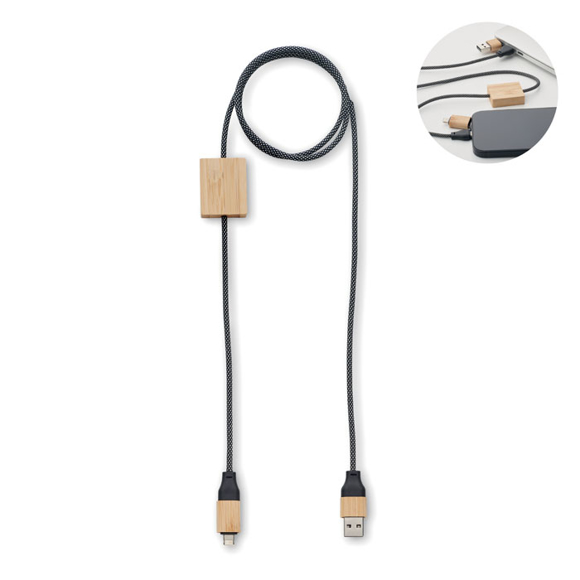 Picture of 60W charging cable in RPET with bamboo details