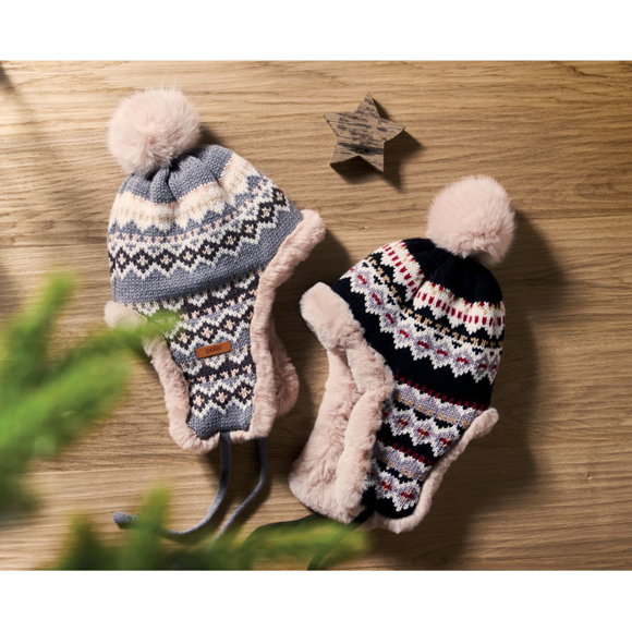 Picture of Knitted beanie with ear flaps and pompom