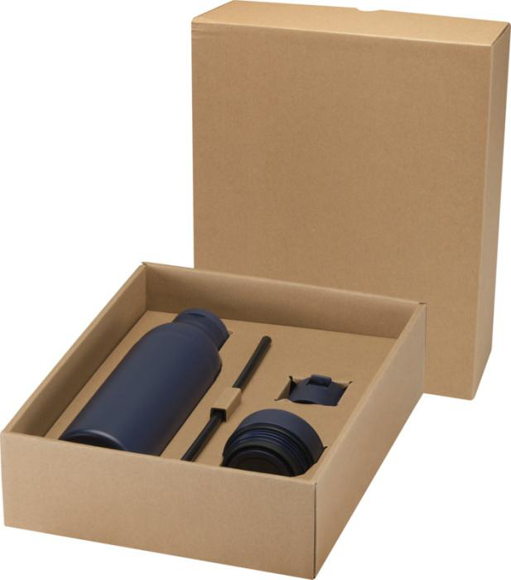 Picture of Illuminate 650 ml RCS recycled double wall stainless steel water bottle with 3-piece lid set - Navy