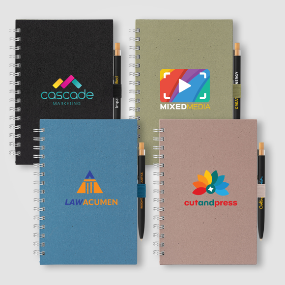 Picture of Terra Recycled Milk Carton Hard Cover Spiral A5 Notebook & Reborn Pen Set