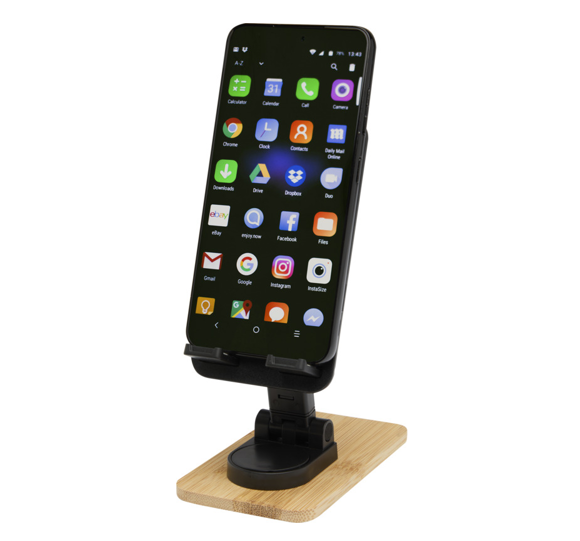 Picture of Alfirk recycled plastic foldable desk phone stand with bamboo base